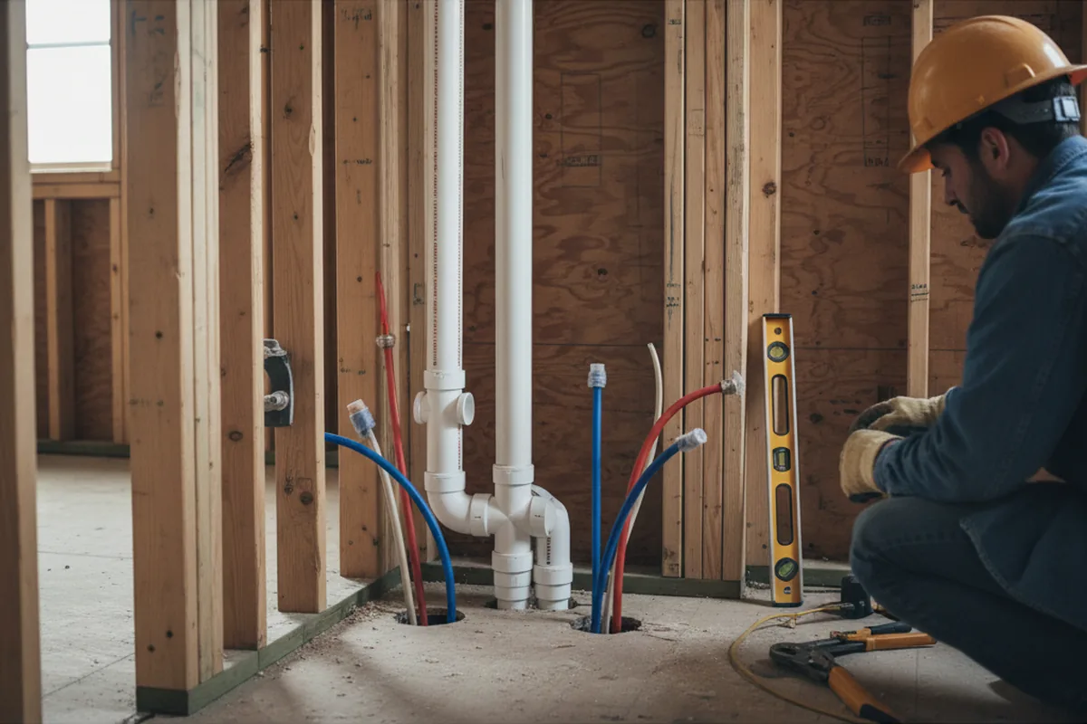 Drain and supply rough-in during Sump Pump Repair in Elsberry